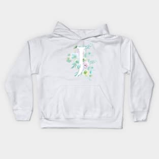 Botanical alphabet J green and purple flowers Kids Hoodie